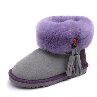 2015冬季新款真皮羊毛保暖儿童雪地流苏靴大童女短靴反绒皮亲子鞋