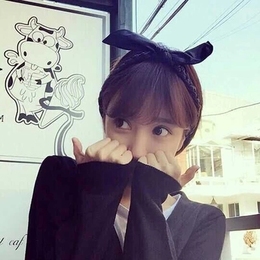 韩国甜美淑女 pu皮质兔耳朵发箍蝴蝶结辫子弹力束发带头饰黑色