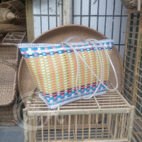 斗鸡专用笼篮装10斤左右彩编篮子可背可提塑料编织带笼结实耐用