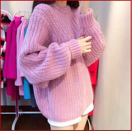 韩国代购2015秋冬女装新款宽松粗线毛衣小香风套头加厚韩版针织衫
