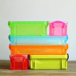 「49包邮」可爱彩色塑料透明有盖桌面收纳盒 韩国款创意整理箱