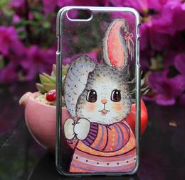 Rinka谨制 原创设计纯手绘个性定制手机保护壳苹果三星 粉兔蓝兔