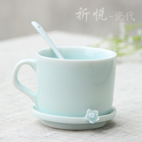 创意简约手工马克杯带盖勺立体雕花陶瓷杯子咖啡杯优雅下午茶茶杯