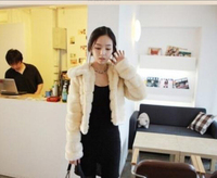 2015冬季新款时尚修身毛绒无腰带韩版翻领短款人造毛皮外套上衣女