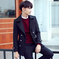 2015新款毛呢大衣男青少年中长款羊毛呢子韩版修身男风衣外套潮