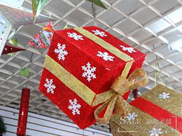圣诞天花吊顶装饰品 圣诞拼接礼盒60cm 雪花大礼盒金色高档礼包
