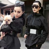 2015秋冬新款韩版女装范冰冰明星同款风衣黑色修身显瘦收腰外套潮