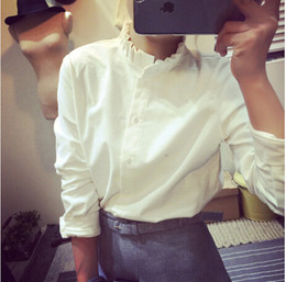 2015新款韩版流行的花朵褶皱小立领灯芯绒长袖衬衫