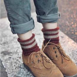 秋冬复古粗毛线毛圈袜子女加厚保暖翻边羊毛袜中筒堆堆韩国短靴袜