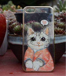 Rinka谨制 原创设计纯手绘个性定制手机保护壳苹果三星 粉色猫咪