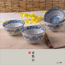 包邮日式青花高脚碗4.5寸花开富贵陶瓷碗餐具釉下彩米饭碗送筷子