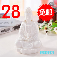 佛教用具观音菩萨雕像 陶瓷摆件白色佛像开光供奉 坐莲托瓶观世音