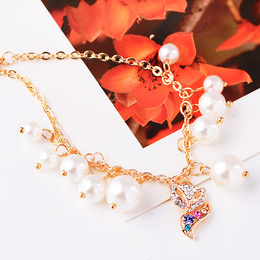 2015年热卖时尚新品韩版优雅珍珠可爱镶钻小狐狸手链饰品 包邮