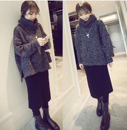 2015新款韩版女装高领加厚毛衣两件套套装秋冬时尚气质针织衫短裙