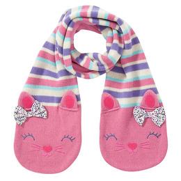 2015秋冬新款儿童围巾 保暖女童卡通猫咪围巾条纹粉色小孩围巾