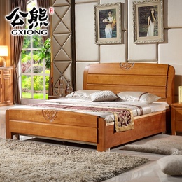 全实木床 橡胶木床1.5米1.8m双人床高箱储物床中式简约婚床 包邮