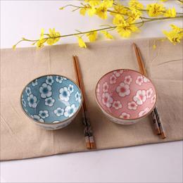 特价包邮日式樱花高脚碗4.5寸陶瓷碗餐具釉下彩米饭碗送筷子