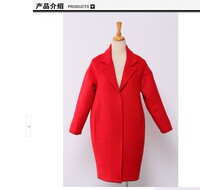 2015欧美新款大红色羊绒茧型妮子大衣女结婚茧形毛呢外套