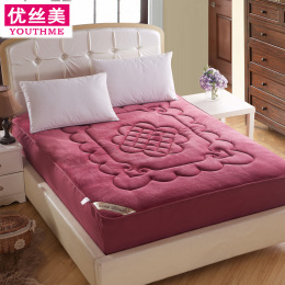 法莱绒床笠式床垫 加厚夹棉可折叠床褥席梦思床套 珊瑚法兰绒床罩