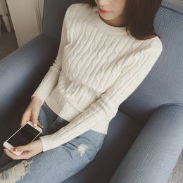 韩版2015秋冬新款女装上衣针织毛衣 纯色修身显瘦长袖保暖针织衫