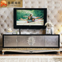 紫晨海阁 新古典电视柜 黑色烤漆香槟银箔 欧式实木地柜客厅家具