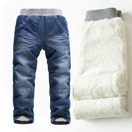 2015冬季新款加绒加厚牛仔裤男童时尚中大童儿童休闲保暖牛仔裤