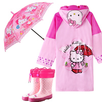 儿童雨衣雨披女童雨衣雨鞋套装kt猫时尚加厚雨披雨靴两件套