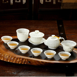 新品纯手工编织茶具陶瓷高档礼品水晶玲珑茶具手编茶具