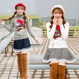 少女中学生秋冬装英伦学院风韩版高领卡通森女日系毛衣打底衫外套