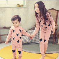 2015韩国冬季新款儿童可爱家居服休闲舒适睡衣保暖衣两件套男女款