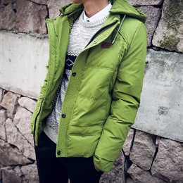 2015新款秋冬季男士连帽加厚修身个性羽绒服 韩版潮男羽绒服外套