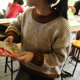2015秋装新款 韩版女装圆领套头打底针织衫 宽松打底毛衣女潮