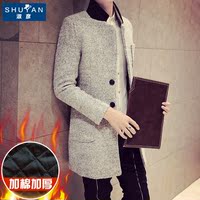 2015冬季韩版男士中长款休闲大衣潮流英伦修身型毛呢风衣青年外套