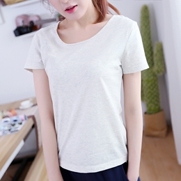 夏季圆领纯色韩国短袖t恤女学生 韩版纯棉修身百搭简约纯白色体恤