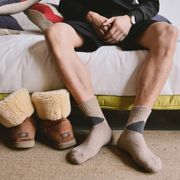 冬季加厚羊毛袜羊绒袜毛圈菱格纯色简约男士保暖家居袜子基本款