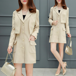 秋季新款韩版时尚西装背带连衣裙女马甲两件套无袖中长款背心裙潮