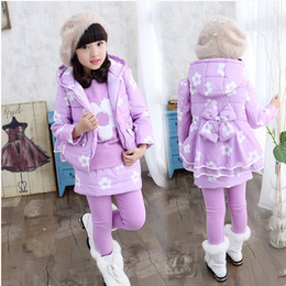 2015新款童装女童冬装套装大童秋冬季儿童加厚棉衣外套三件套韩版