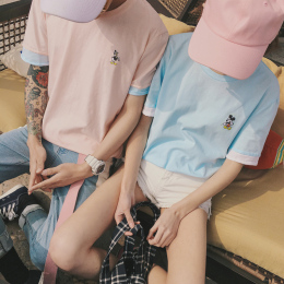 2016夏季新款圆领纯色短袖T恤衫男女韩版宽松纯棉班服打底半袖衫