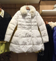CCDD专柜正品2014冬装新款獭兔毛领双排扣中长款羽绒服144y302