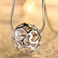 s925纯银项链镂空玲珑球心形吊坠女新款韩版转运珠首饰品锁骨项链