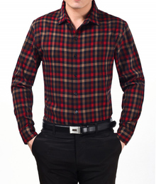 中年男士丝光棉长袖衬衫修身免烫格子商务衬衣2015秋冬季爸爸装