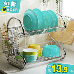 不锈钢双层碗架沥水架厨房置物架用品收纳碗筷晾放碗碟架