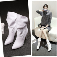 博妃2014秋季新款韩版真皮马丁靴女式皮靴高跟中筒靴细跟两穿女靴