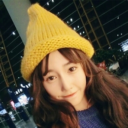 帽子女秋冬季新款韩版纯色混色尖尖帽男女情侣加厚保暖针织毛线帽