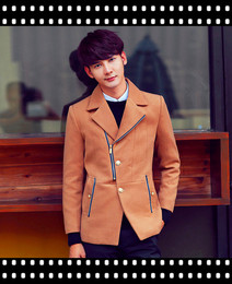 冬季新款韩版英伦羊毛呢大衣男中长韩版修身休闲青年加绒外套加厚