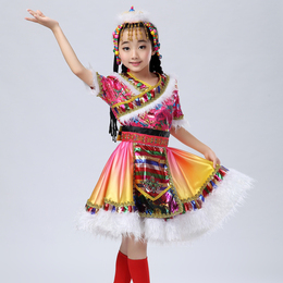 新款儿童少数民族水袖舞蹈服装夏季女童表演服藏族卓玛演出服套装