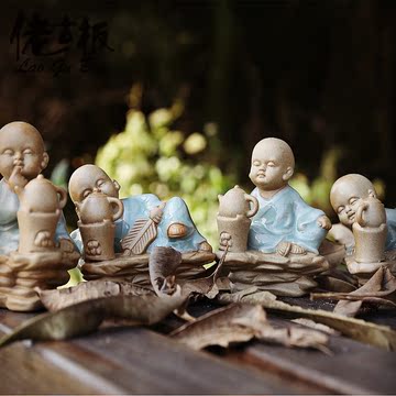 包邮开片可爱陶瓷观赏哥窑茶宠茶具茶玩童趣小和尚摆件精品装饰品