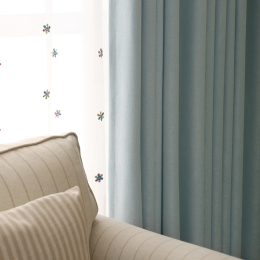 简约现代高档棉麻遮光布艺成品窗帘定制卧室客厅落地飘窗蓝色