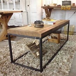 欧式做旧铁艺长方形茶几小户型纯实木客厅桌现代简约小茶桌