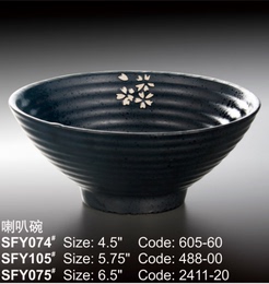 樱花系列喇叭碗 黑色哑光陶瓷螺纹碗 三分陶瓷碗碟 日式韩式餐具